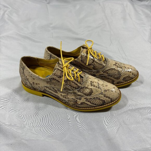 COLE HAAN Yellow Snakeskin Style Lace Up Wingtip Oxford Shoes Size 6.5 - Picture 1 of 9